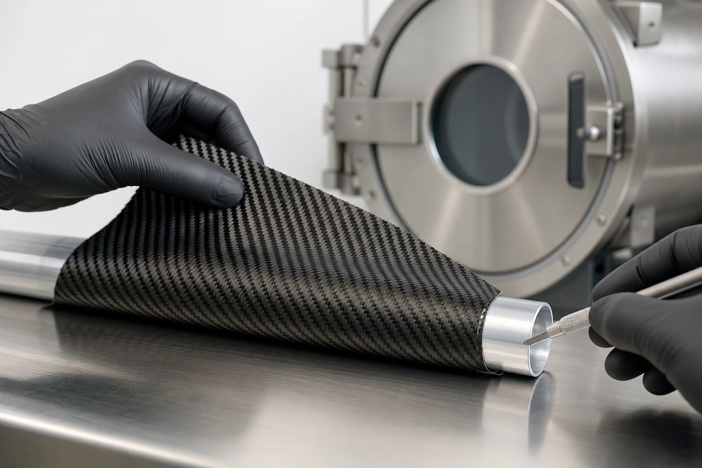 Carbon-fiber pre-preg layup operation on an aluminum mandrel
