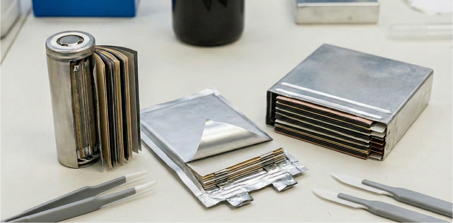 Quality engineer inspecting prismatic battery cells on an incoming inspection line